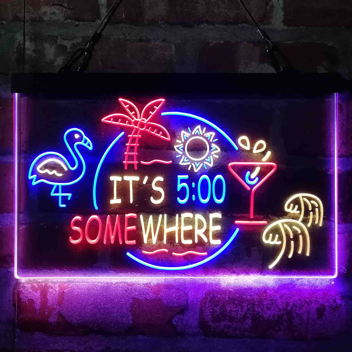 It's 5 pm Somewhere Bar Beer Cocktails 3-Color LED Neon Light Sign - Way Up Gifts