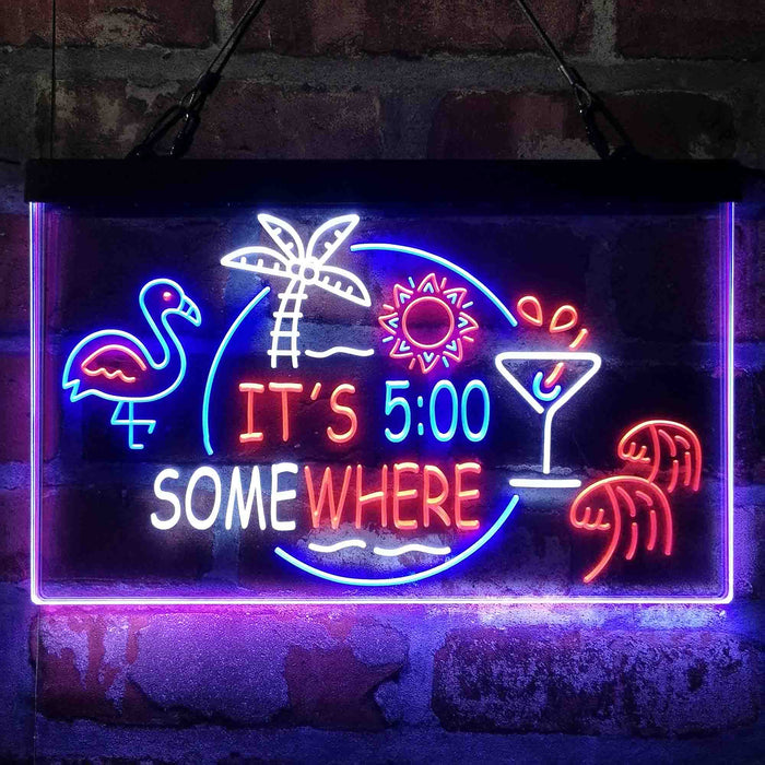 It's 5 pm Somewhere Bar Beer Cocktails 3-Color LED Neon Light Sign - Way Up Gifts