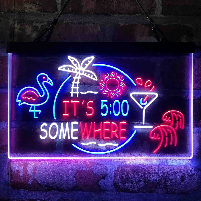 It's 5 pm Somewhere Bar Beer Cocktails 3-Color LED Neon Light Sign - Way Up Gifts