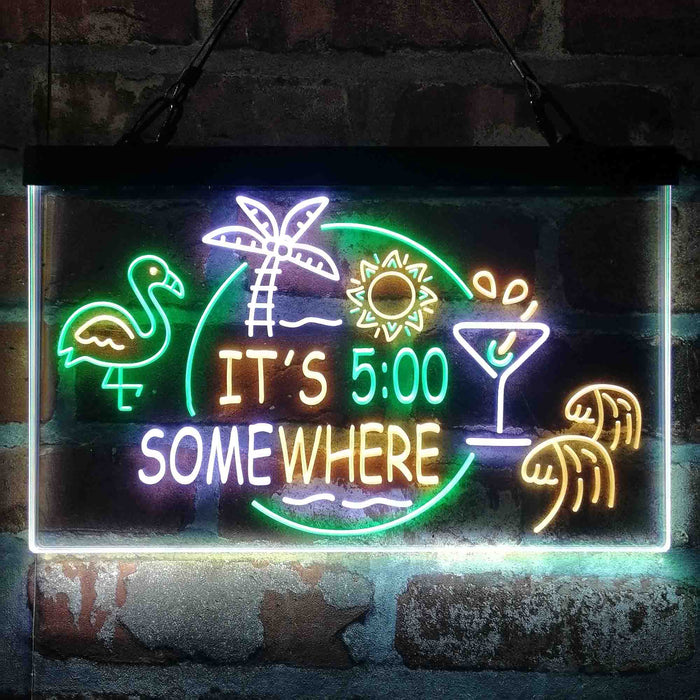 It's 5 pm Somewhere Bar Beer Cocktails 3-Color LED Neon Light Sign - Way Up Gifts