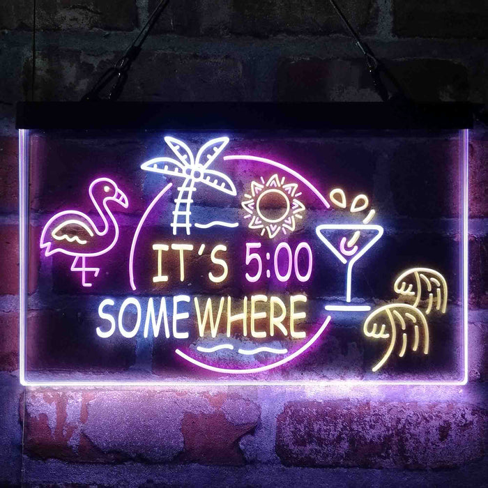 It's 5 pm Somewhere Bar Beer Cocktails 3-Color LED Neon Light Sign - Way Up Gifts