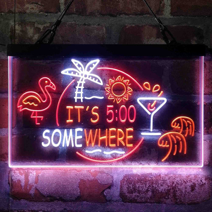 It's 5 pm Somewhere Bar Beer Cocktails 3-Color LED Neon Light Sign - Way Up Gifts