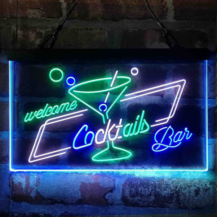 Cocktails Bar Welcome 3-Color LED Neon Light Sign