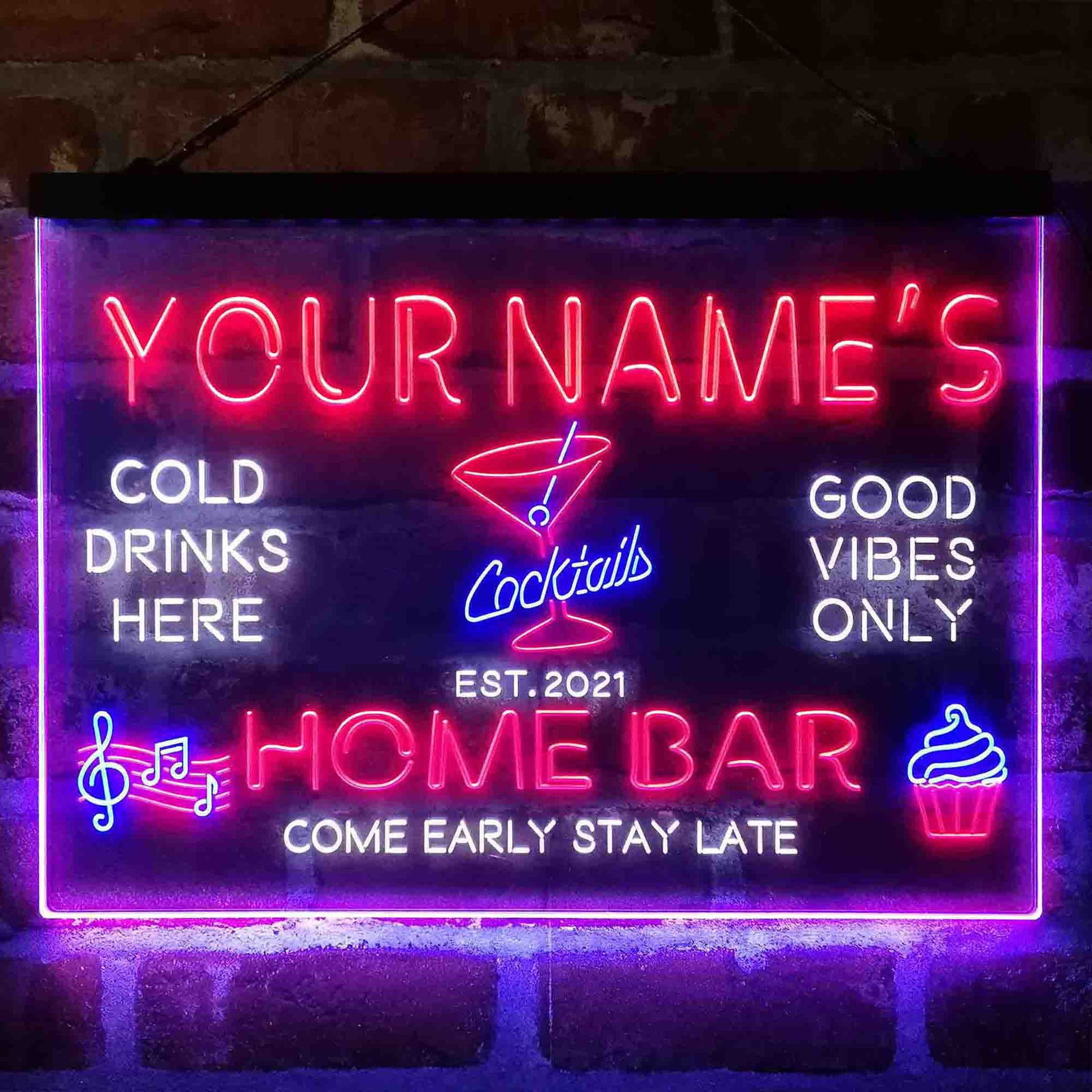 Custom LED Neon Sign, Personalised Light Up Illuminated Home Bar
