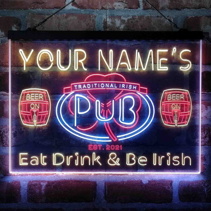 Personalized Irish Pub Shamrock 3-Color LED Neon Light Sign - Way Up Gifts