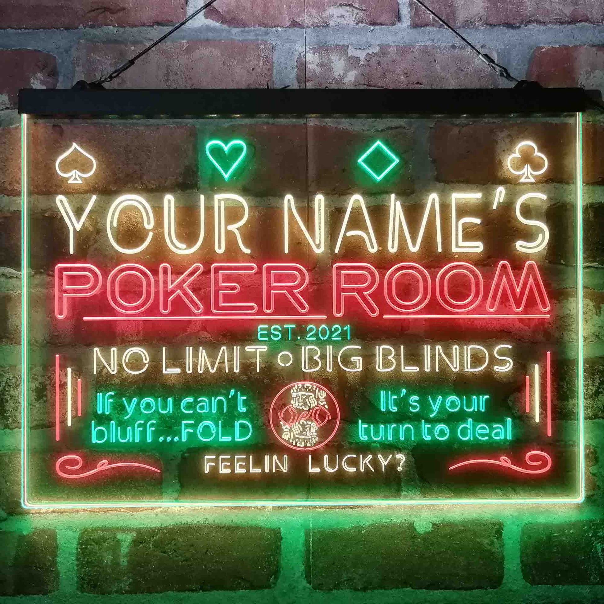 Personalized Poker Room Casino 3-Color LED Neon Light Sign - Way Up Gifts