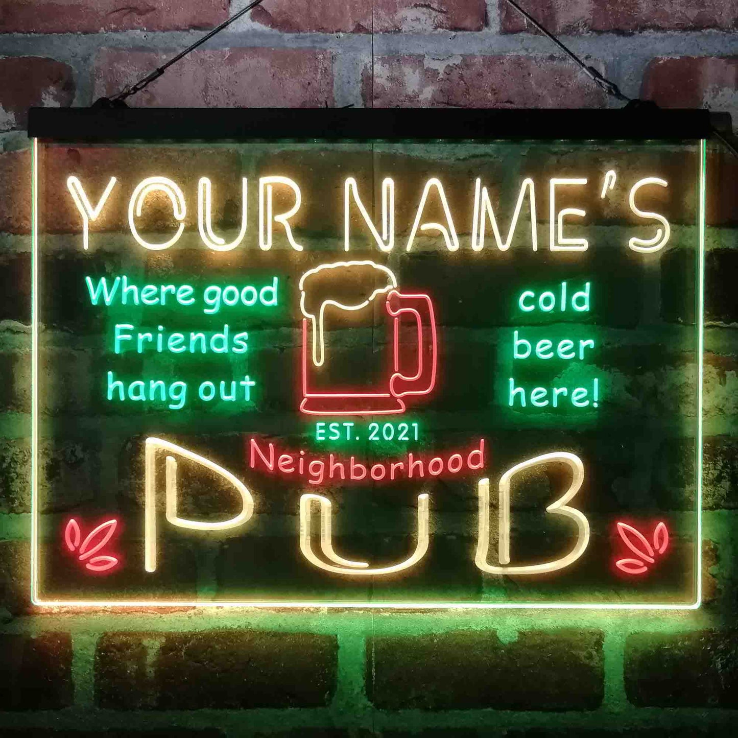 Personalized Neighborhood Pub 3-Color LED Neon Light Sign - Way Up Gifts