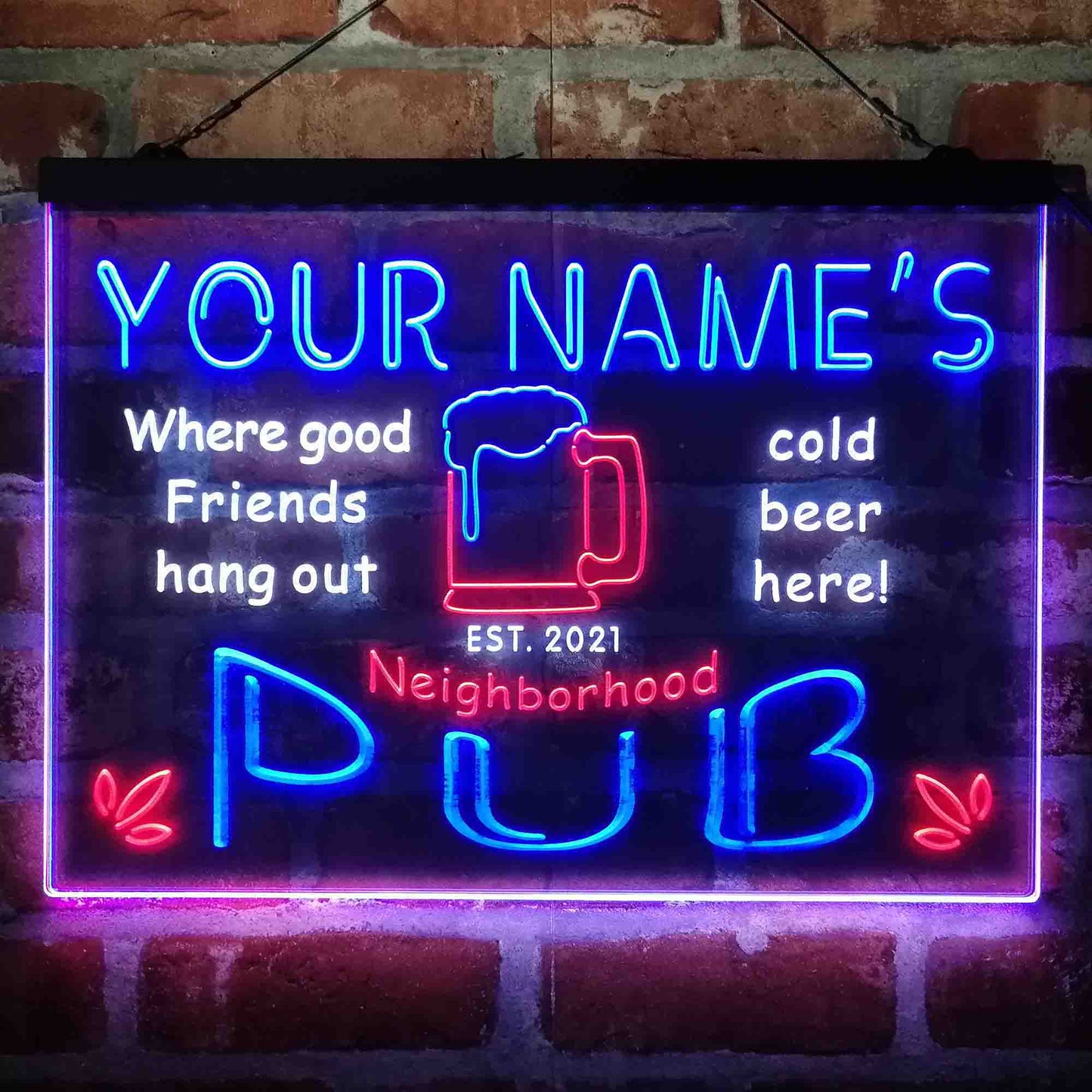 Personalized Neighborhood Pub 3-Color LED Neon Light Sign - Way Up Gifts