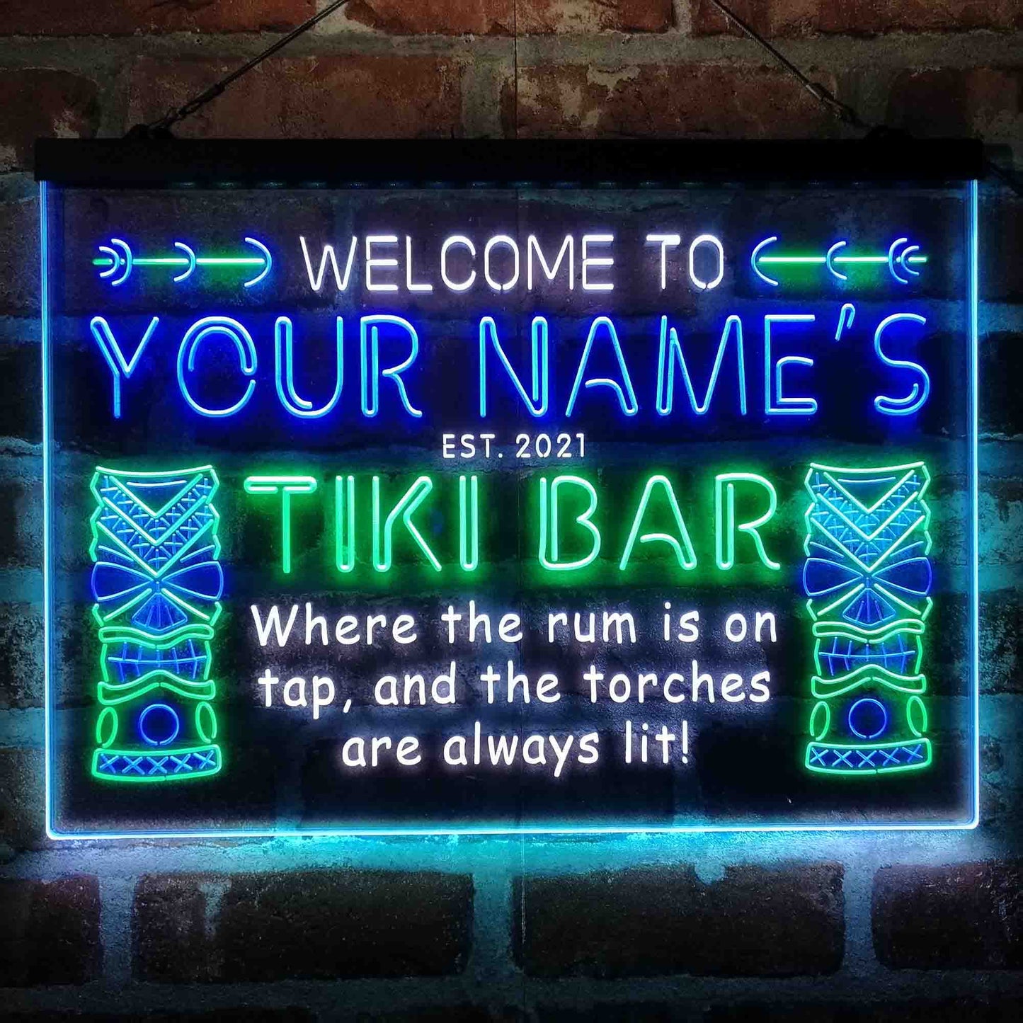 Personalized Tiki Bar 3-Color LED Neon Light Sign - Way Up Gifts