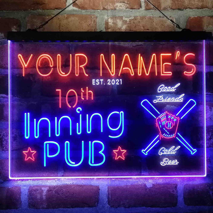 Personalized 10th Inning Pub 3-Color LED Neon Light Sign - Way Up Gifts