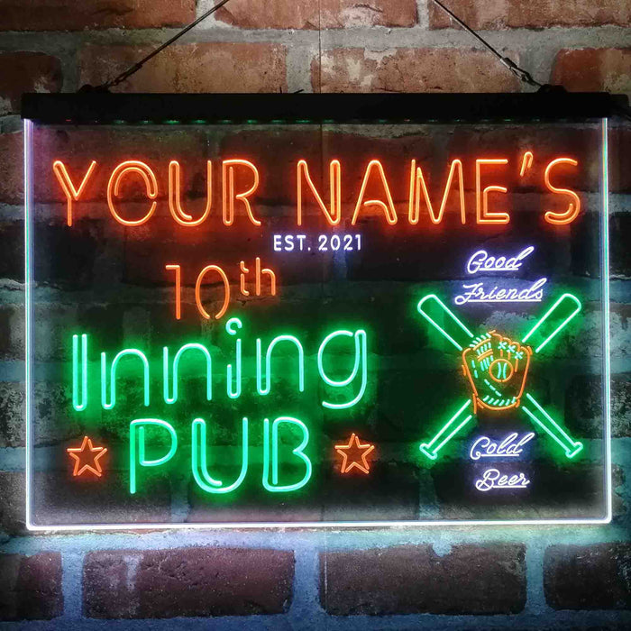 Personalized 10th Inning Pub 3-Color LED Neon Light Sign - Way Up Gifts