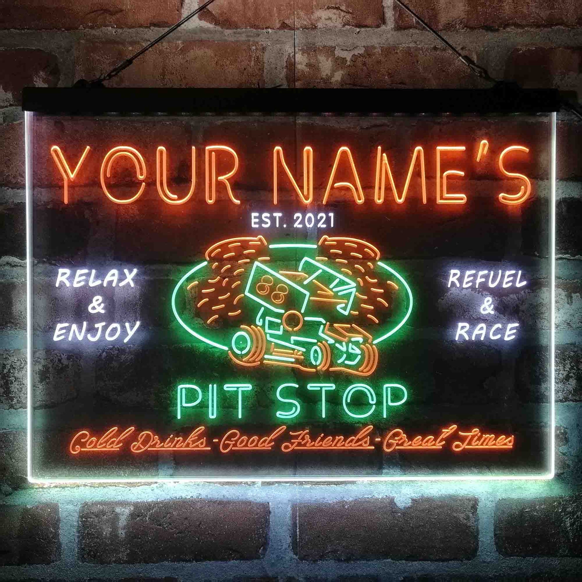 Personalized Pit Stop Game Room 3-Color LED Neon Light Sign - Way Up Gifts