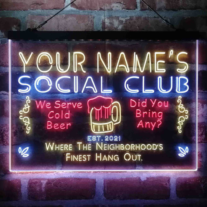 Personalized Social Club Hang Out 3-Color LED Neon Light Sign - Way Up Gifts