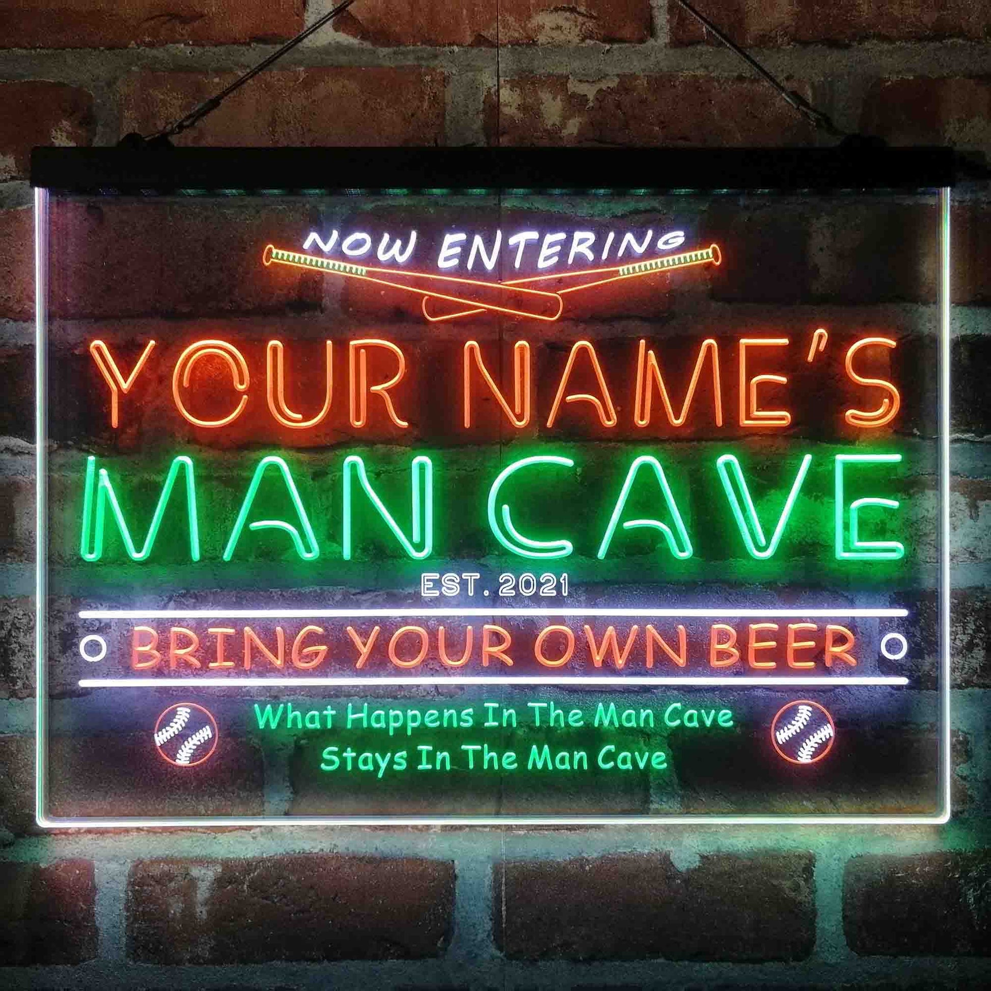 Personalized Baseball Man Cave 3-Color LED Neon Light Sign - Way Up Gifts