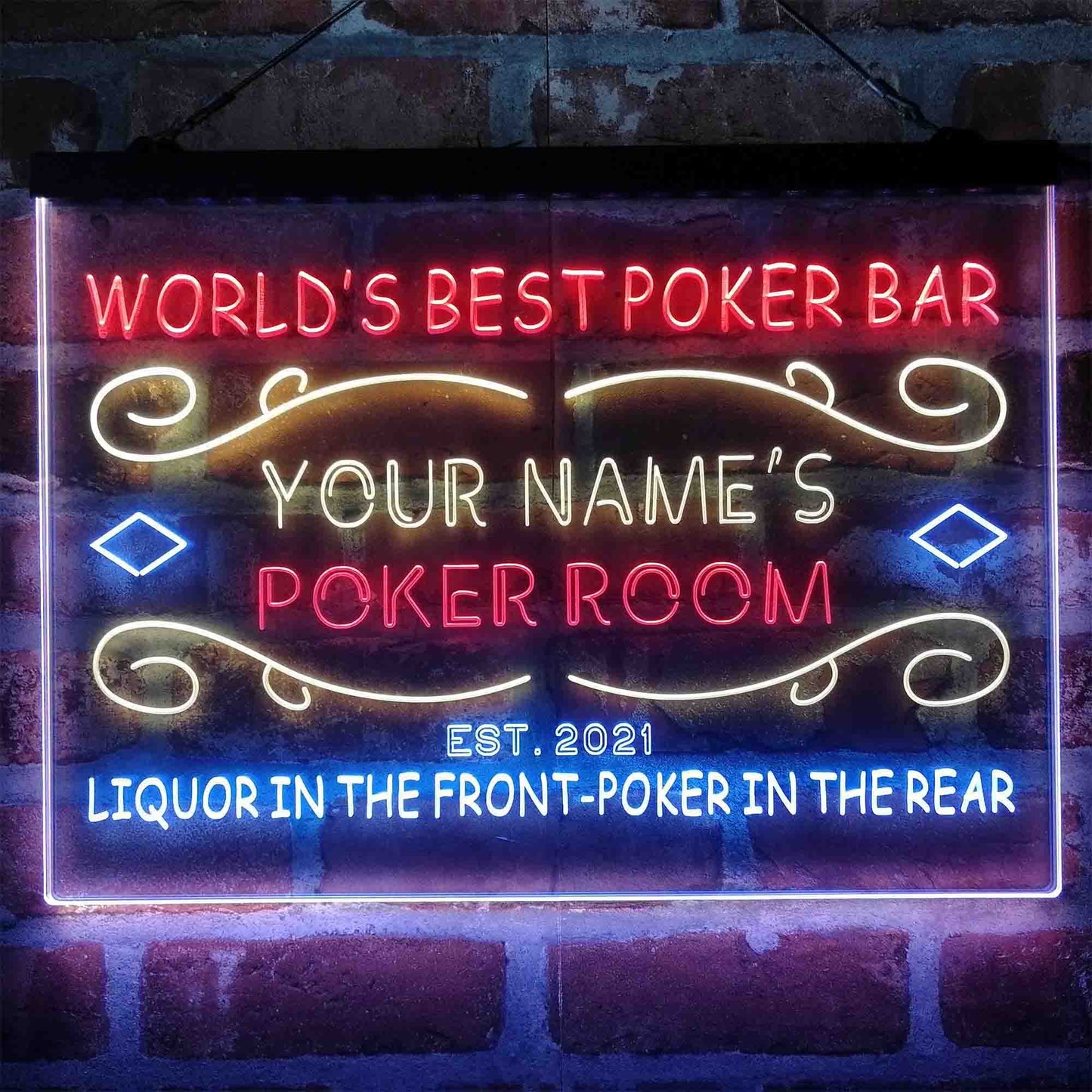 Personalized Poker Room Bar 3-Color LED Neon Light Sign - Way Up Gifts