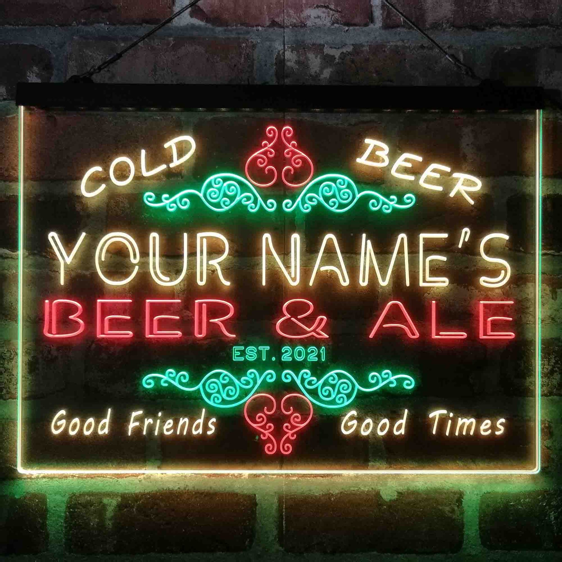 Personalized Beer & Ale Bar 3-Color LED Neon Light Sign - Way Up Gifts