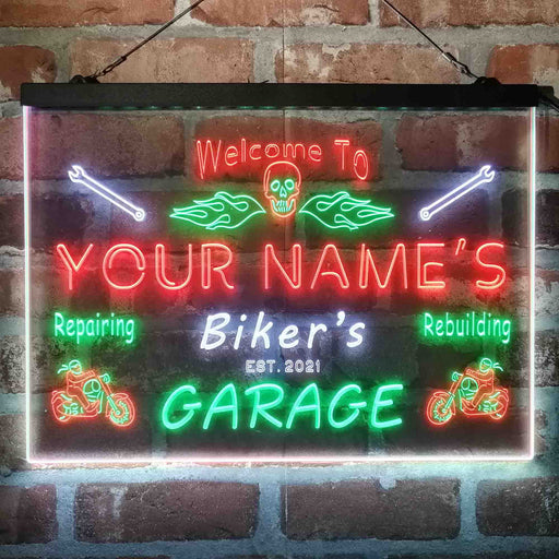 Personalized Biker's Garage 3-Color LED Neon Light Sign - Way Up Gifts