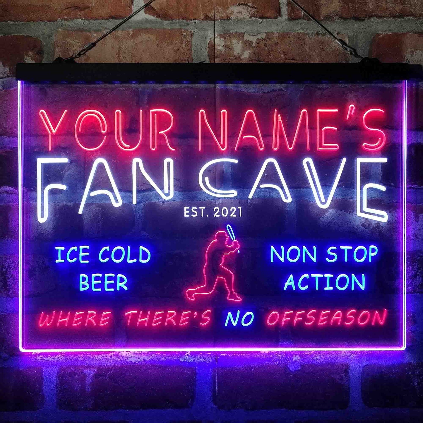 Personalized Baseball Fan Cave 3-Color LED Neon Light Sign - Way Up Gifts