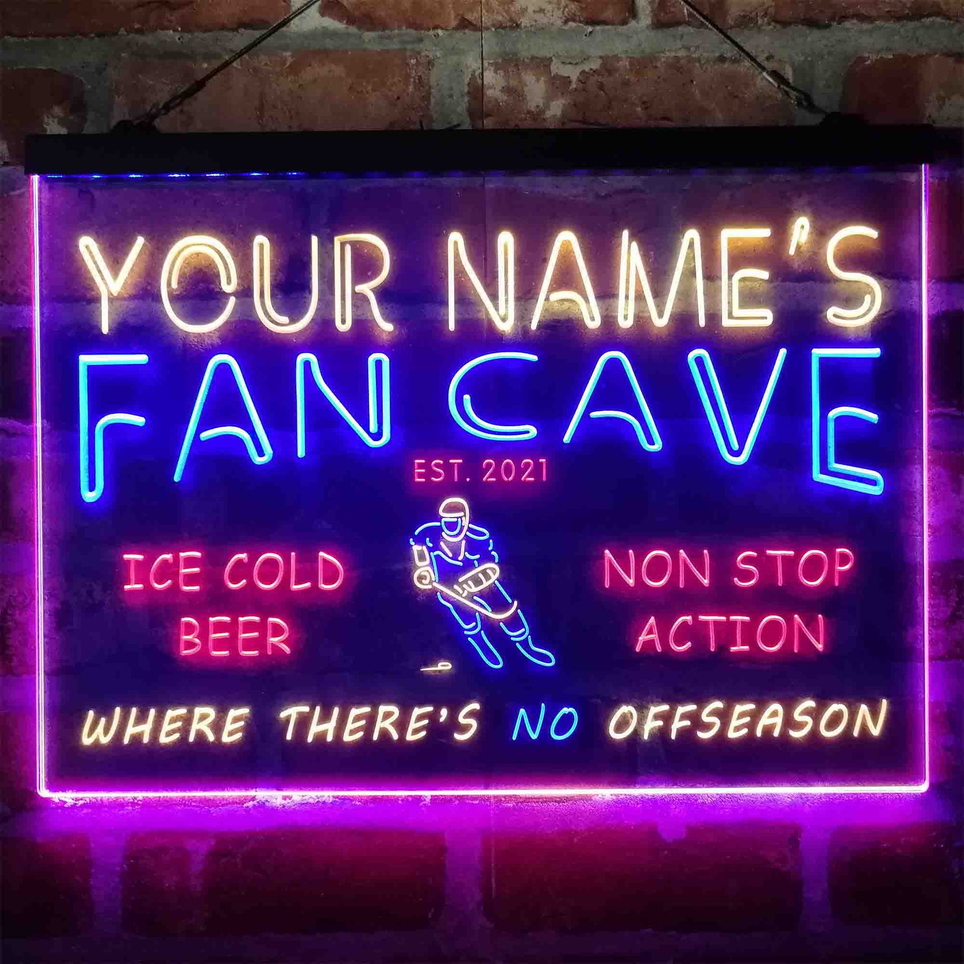 Personalized Hockey Fan Cave 3-Color LED Neon Light Sign - Way Up Gifts