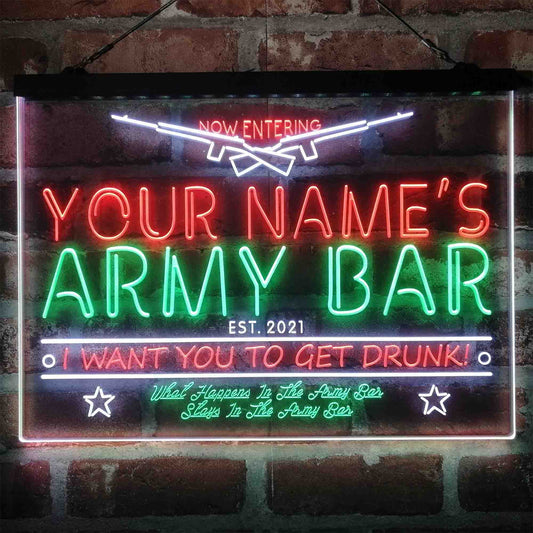 Personalized Army Bar 3-Color LED Neon Light Sign - Way Up Gifts