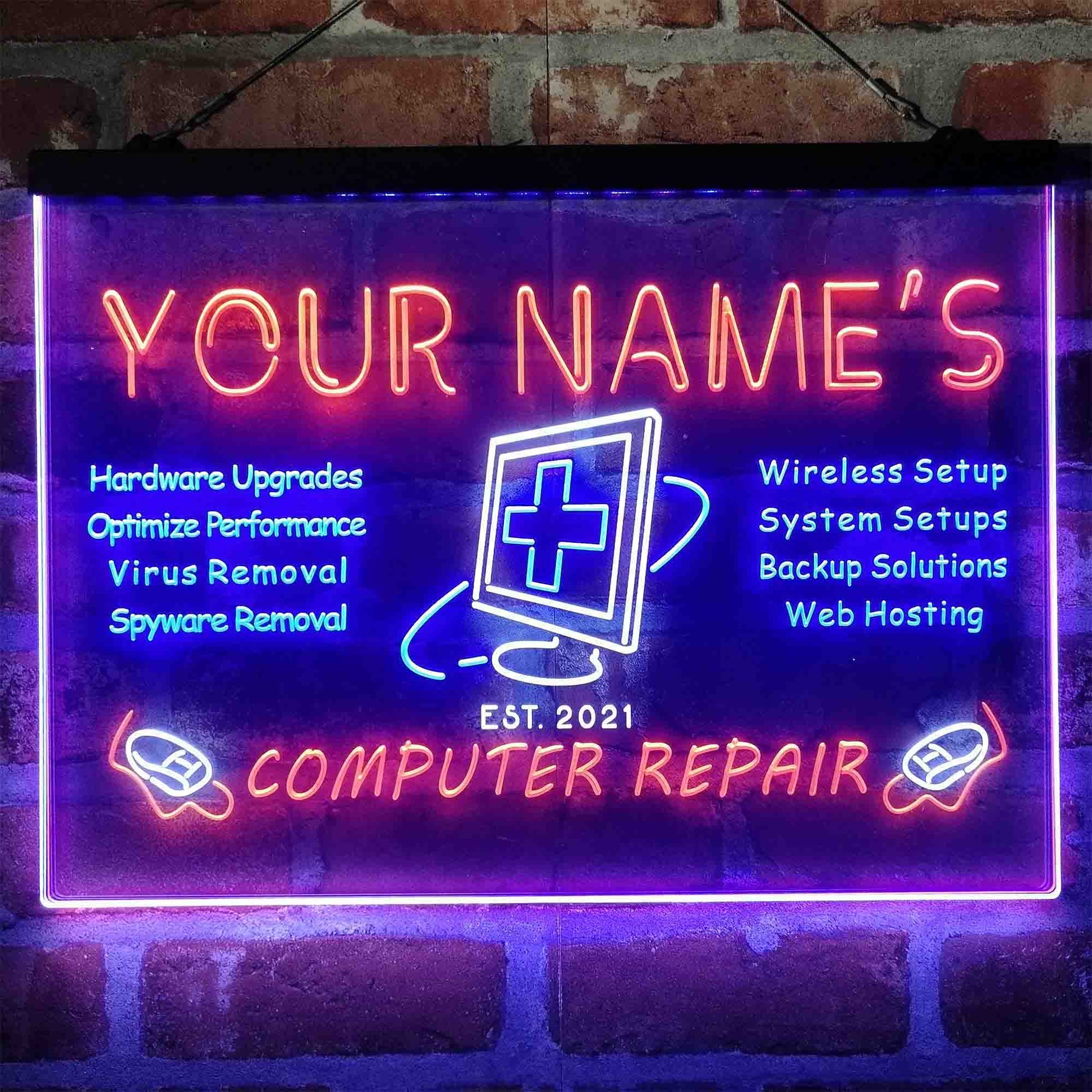 Personalized Computer Repair Shop 3-Color LED Neon Light Sign - Way Up Gifts
