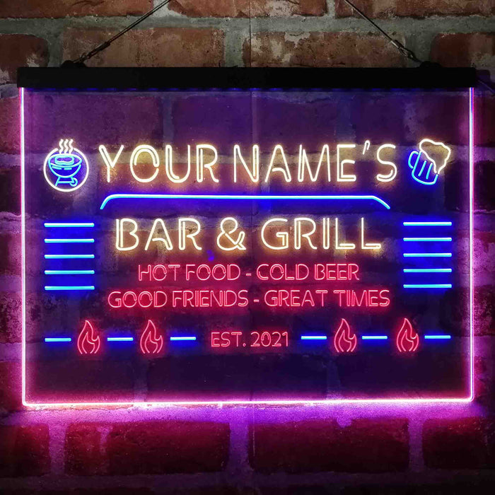 Personalized Bar & Grill 3-Color LED Neon Light Sign - Way Up Gifts