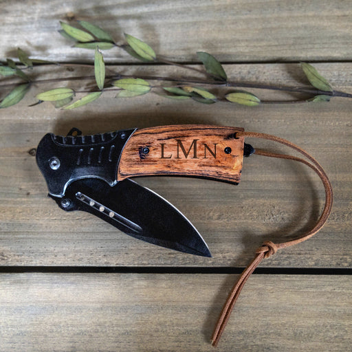 Personalized Wood Handle Hunting Knife With Wrist Lanyard - Way Up Gifts