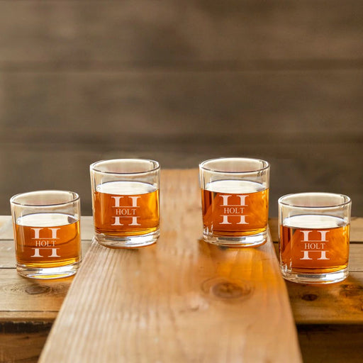Personalized Lowball Whiskey Glasses - Old Fashioned Glass Set of 4 - Way Up Gifts