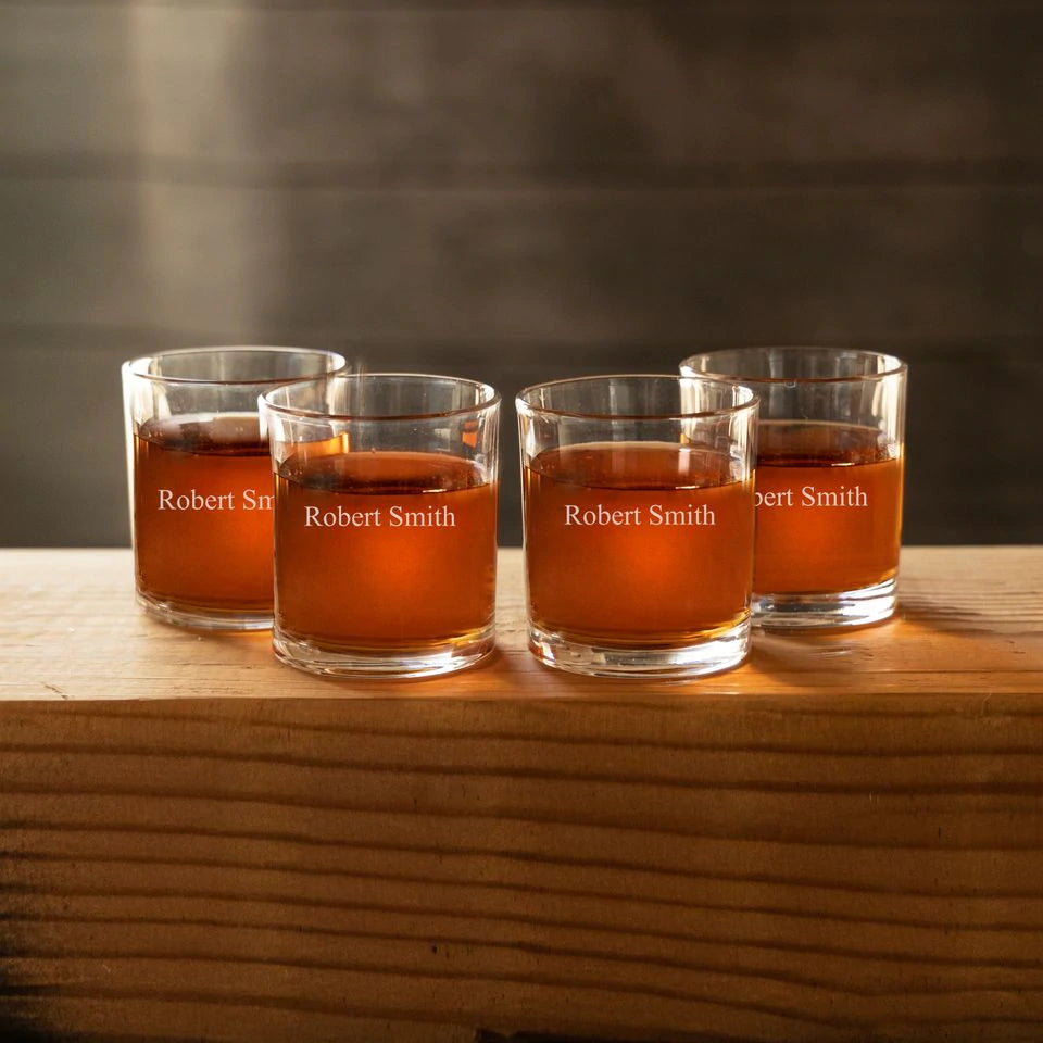 Personalized Lowball Whiskey Glasses - Old Fashioned Glass Set of 4 - Way Up Gifts
