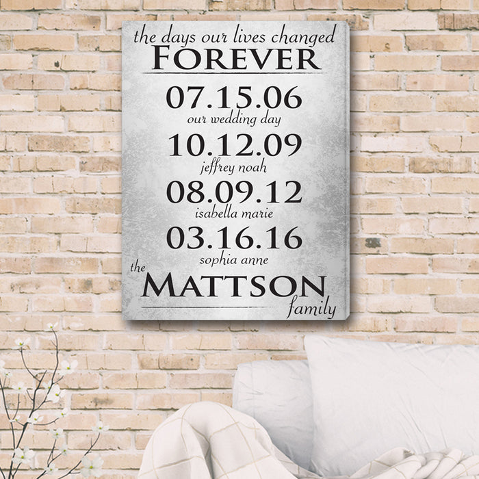 Personalized The Days Our Lives Changed Canvas Print - Way Up Gifts