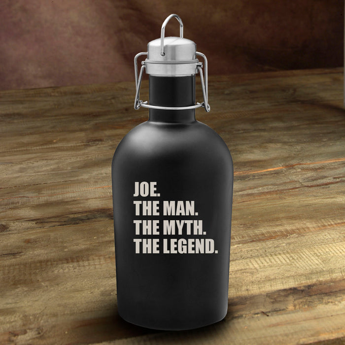Personalized Matte Black Insulated Growler - Man, Myth, Legend - Way Up Gifts