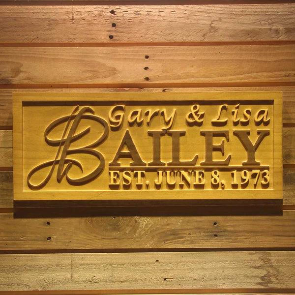 Personalized Wedding Celebrations Couple Custom Wood Sign 3D Engraved Wall Plaque - Way Up Gifts