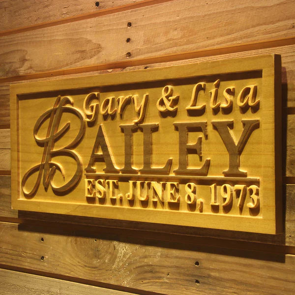 Personalized Wedding Celebrations Couple Custom Wood Sign 3D Engraved Wall Plaque - Way Up Gifts