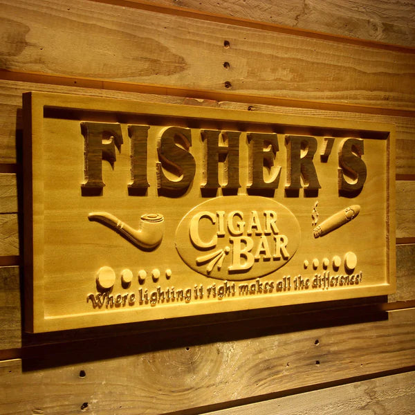 Personalized Cigar Bar Custom Wood Sign 3D Engraved Wall Plaque - Way Up Gifts