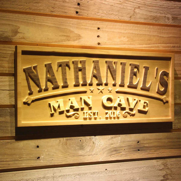 Personalized Man Cave Stars Custom Wood Sign 3D Engraved Wall Plaque - Way Up Gifts