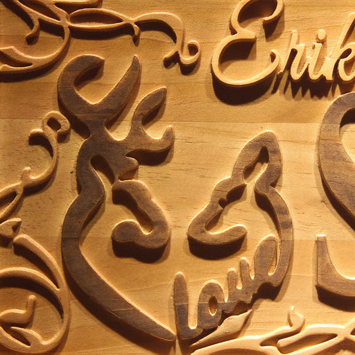 Personalized Couples Name Deer Love Wedding Custom Wood Sign 3D Engraved Wall Plaque - Way Up Gifts