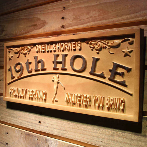 Personalized Golf 19th Hole Bar Man Cave Custom Wood Sign 3D Engraved Wall Plaque - Way Up Gifts