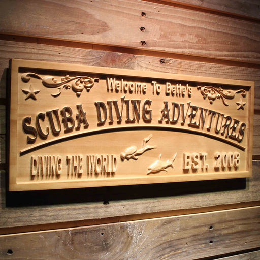 Personalized Beach Decor Scuba Diving Custom Wood Sign 3D Engraved Wall Plaque - Way Up Gifts