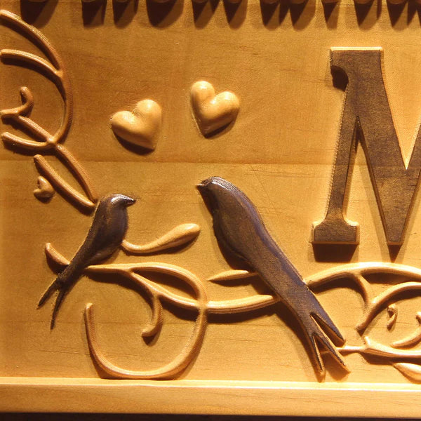Personalized Couples Name Love Birds Wedding Custom Wood Sign 3D Engraved Wall Plaque - Way Up Gifts