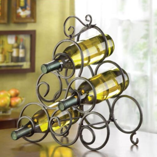 Antique Style Wrought Iron Table Top Wine Rack for Six Bottles - Way Up Gifts