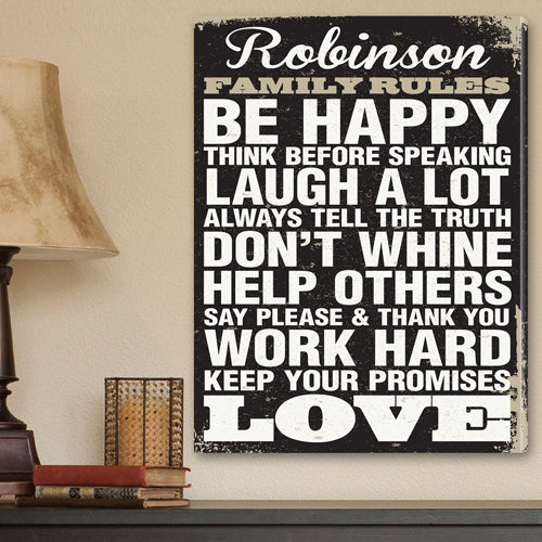 Personalized Antique Style Family Rules Canvas Print - Way Up Gifts