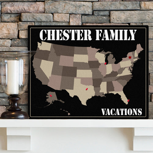Personalized Family Travel Map Canvas Signs - Way Up Gifts